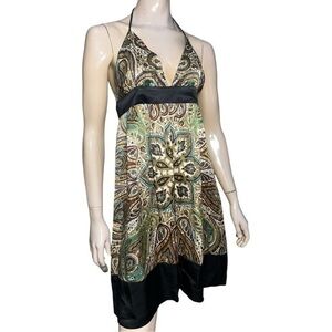 Alice & Trixie Women’s Size M Black Silk Paisley Print Halter Neck Mini Dress